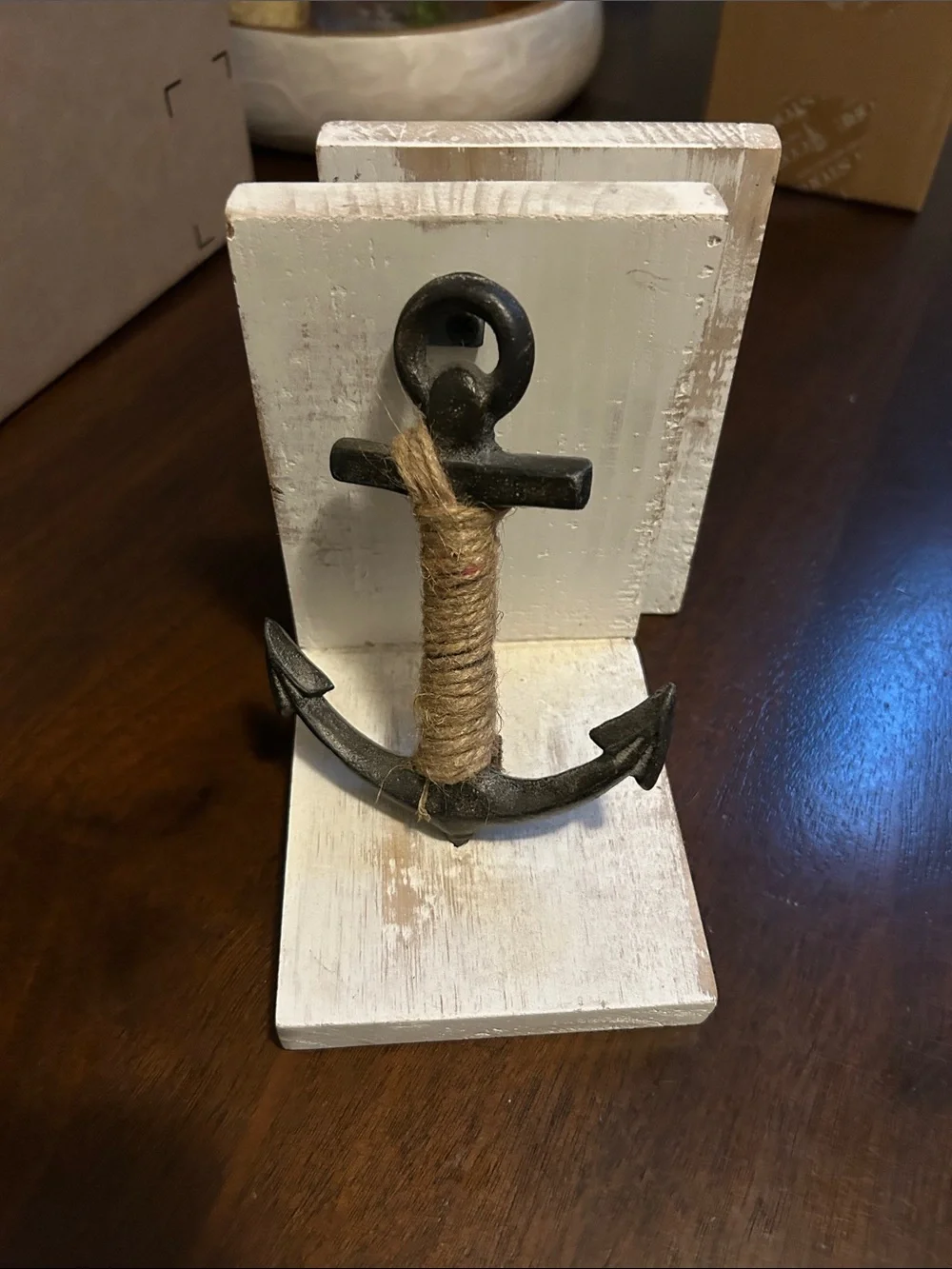 Nautical White Anchor Bookends - Coastal Shelf Décor